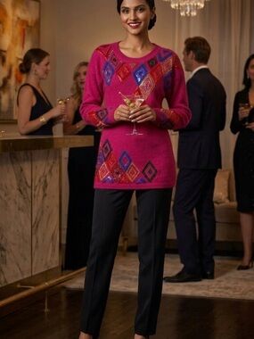 Vintage Silk and Angora Pink Sweater with sequins